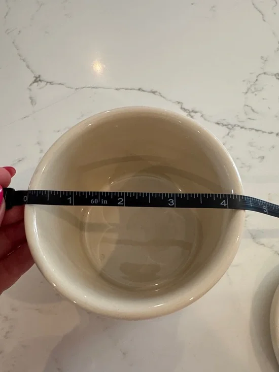 Longaberger Woven Traditions Cream Ceramic Canister with Maroon Accents - Picture 4 of 5